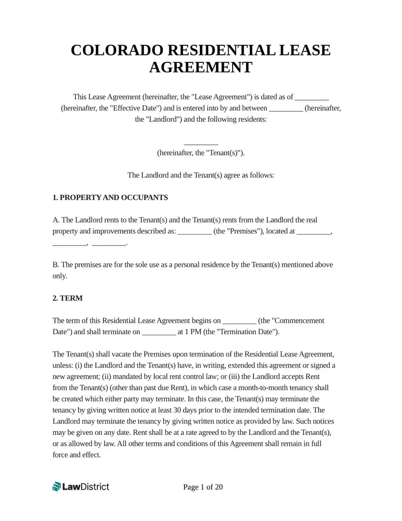 LawDistrict Colorado Residential Lease Agreement 