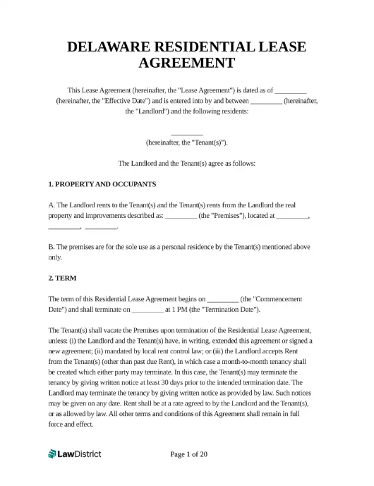 LawDistrict Delaware Residential Lease Agreement 