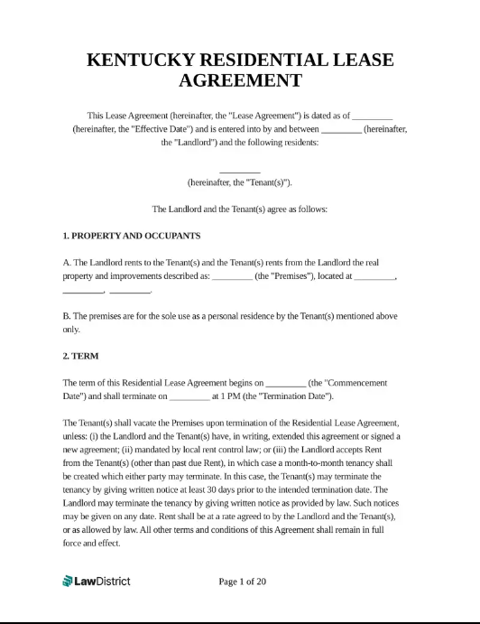 LawDistrict Kentucky Residential Lease Agreement 