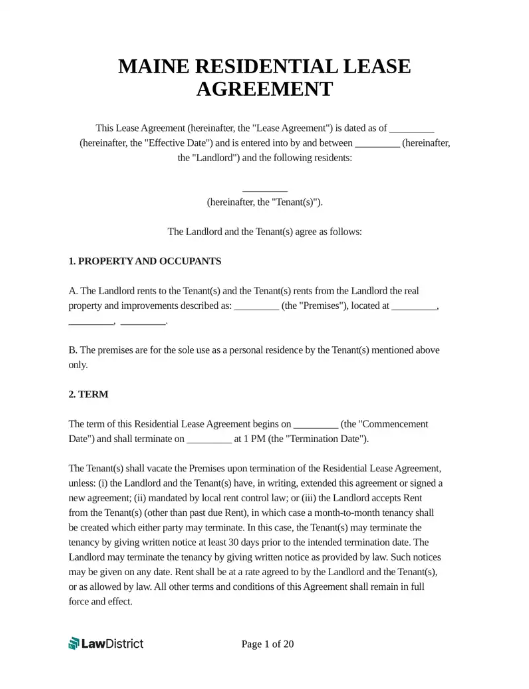 LawDistrict Maine Residential Lease Agreement 