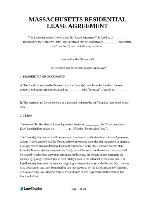 LawDistrict Massachusetts Residential Lease Agreement 