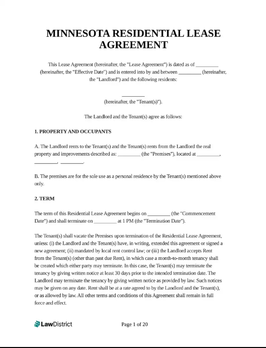 LawDistrict Minnesota Residential Lease Agreement 