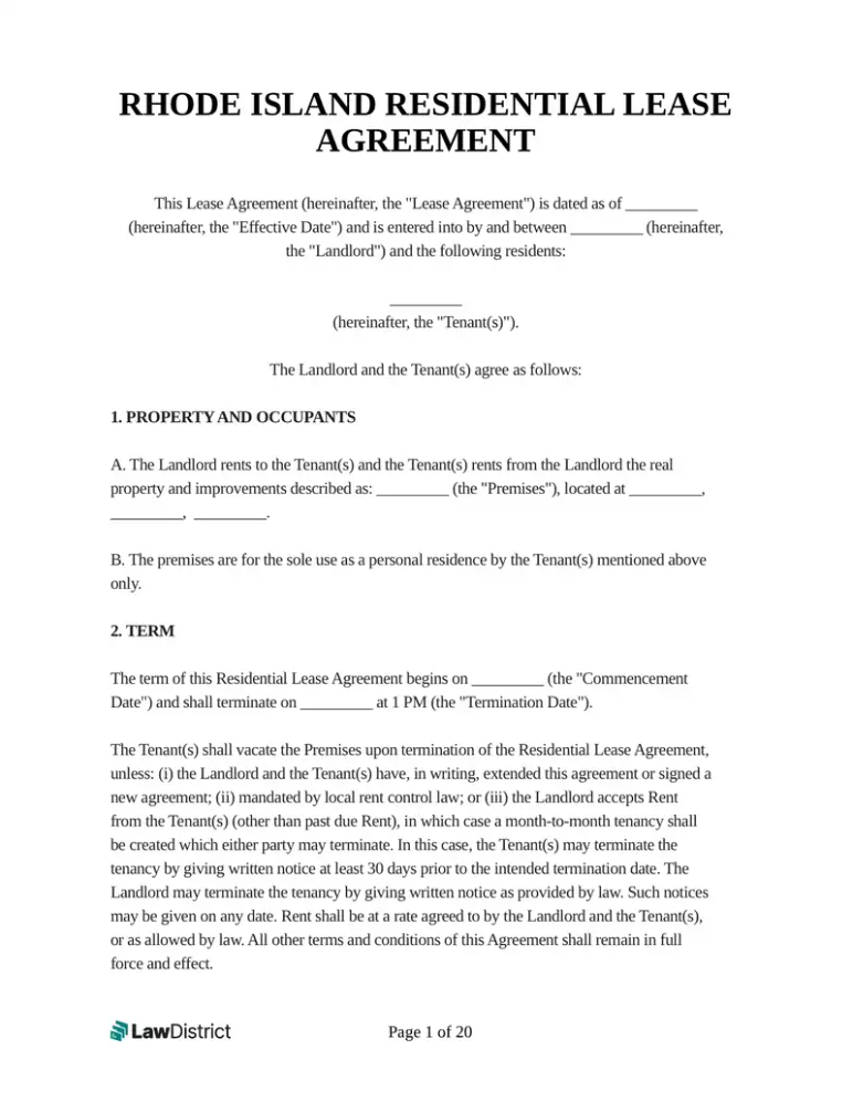 LawDistrict Rhode Island Residential Lease Agreement 