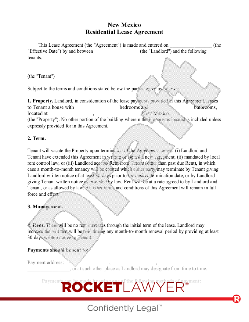 Rocket Lawyer New Mexico Residential Lease Agreement 