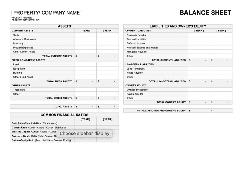 Rental Property Balance Sheet Template