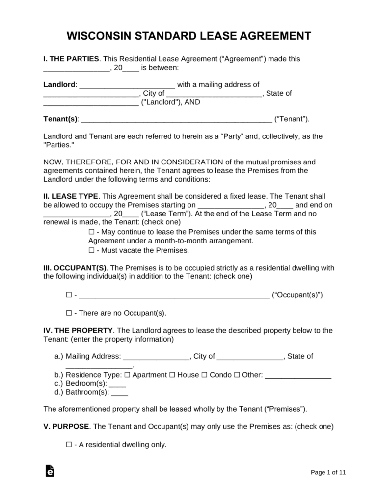 Wisconsin Renters Top 5 Free Wisconsin (WI) Residential Lease Agreement Templates