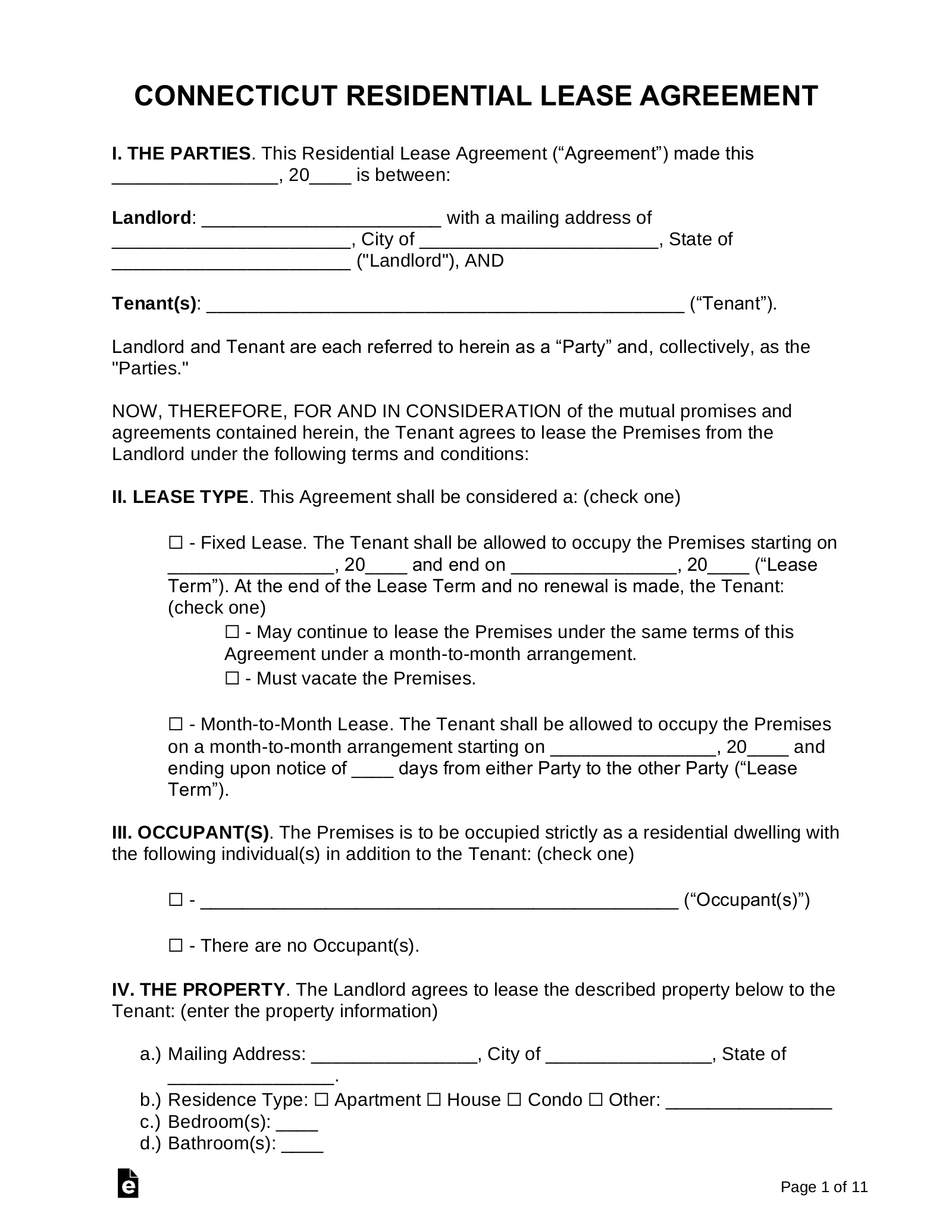 eForms Connecticut Residential Lease Agreement