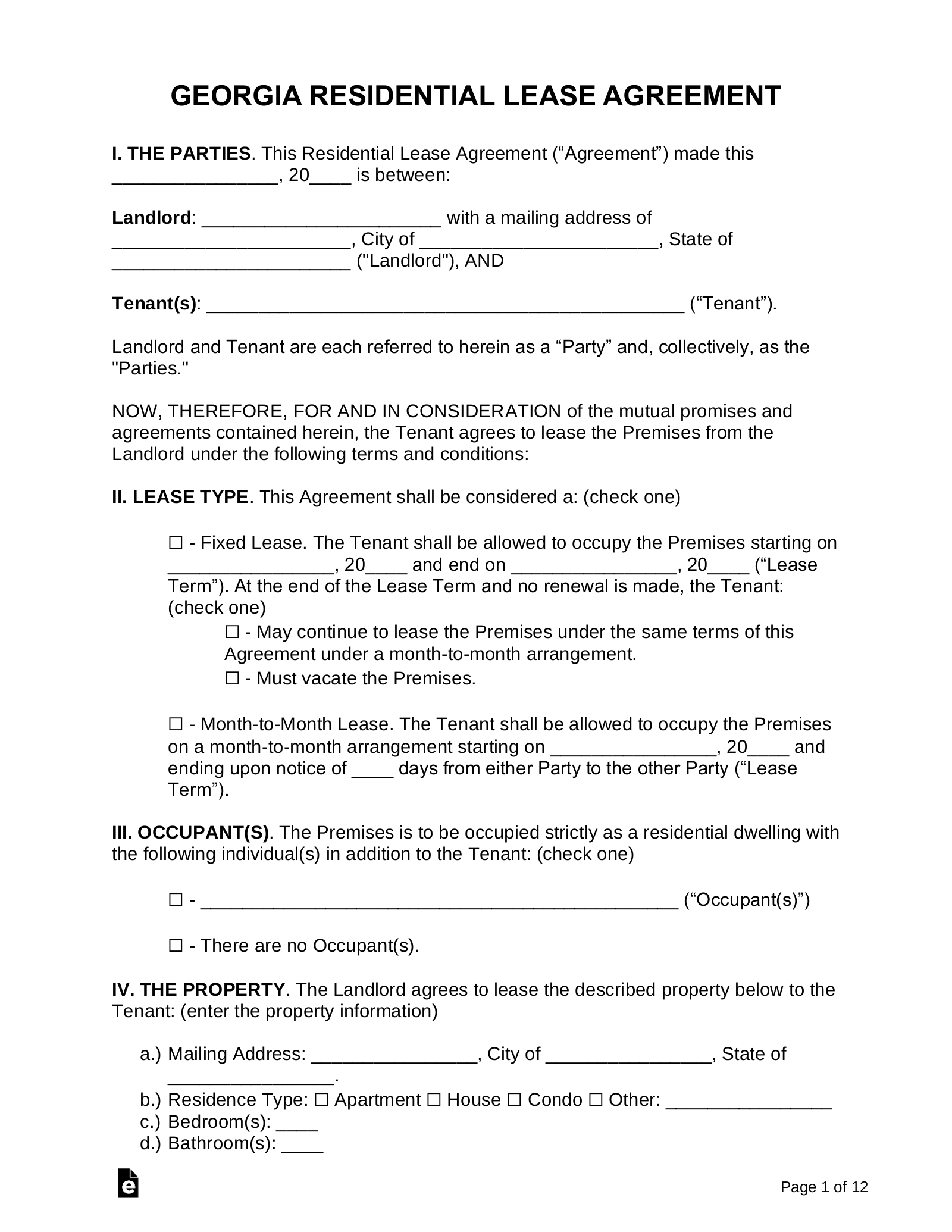 eForms Georgia Residential Lease Agreement