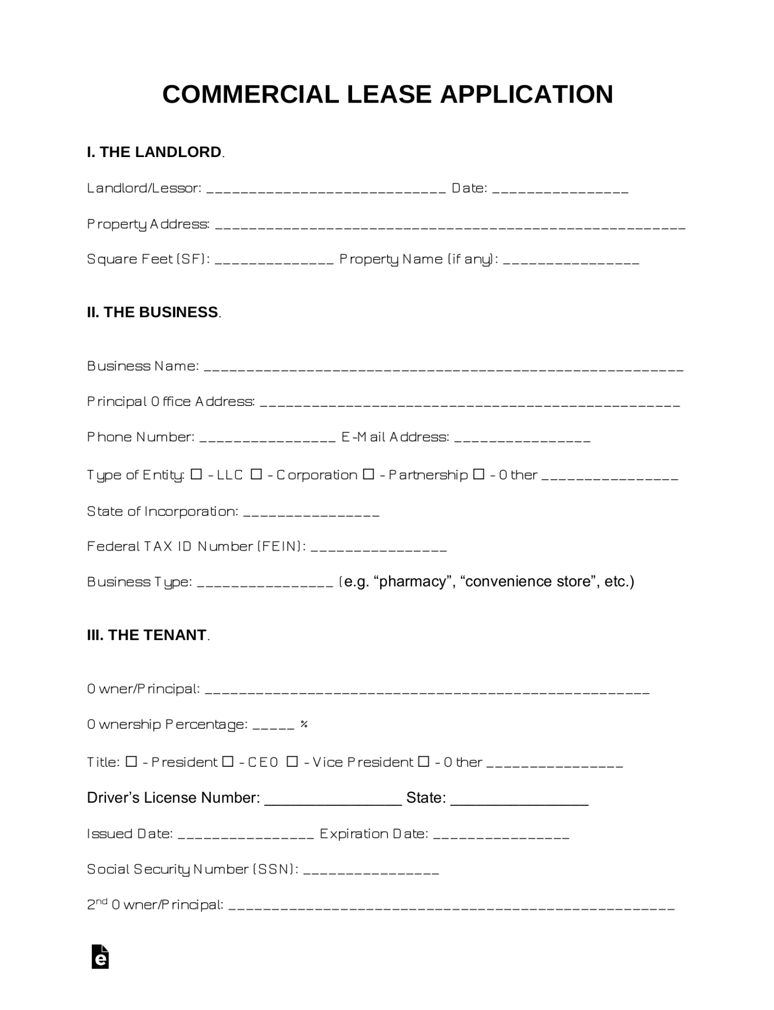 eForms Commercial Application Form