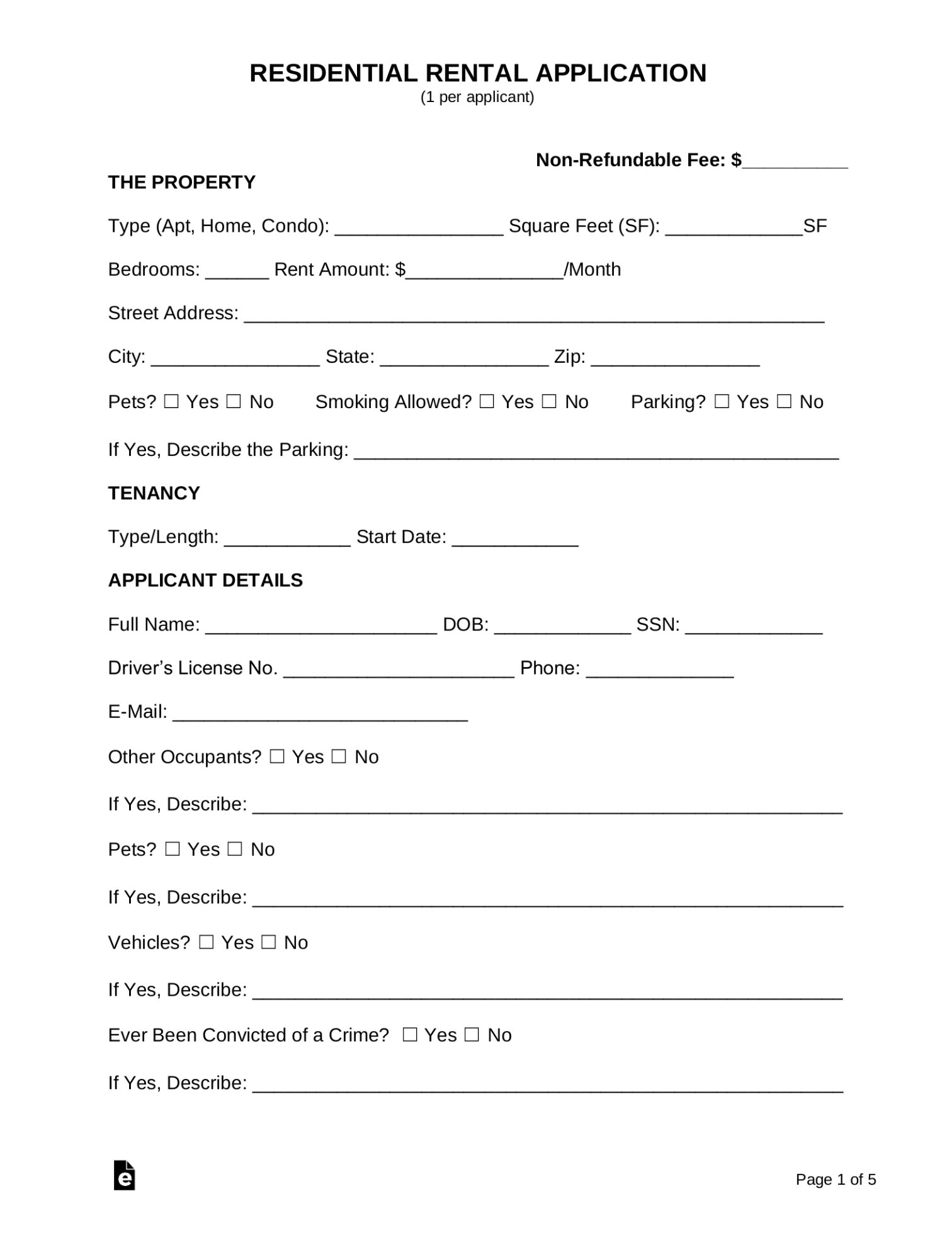 eForms Residential Application Form