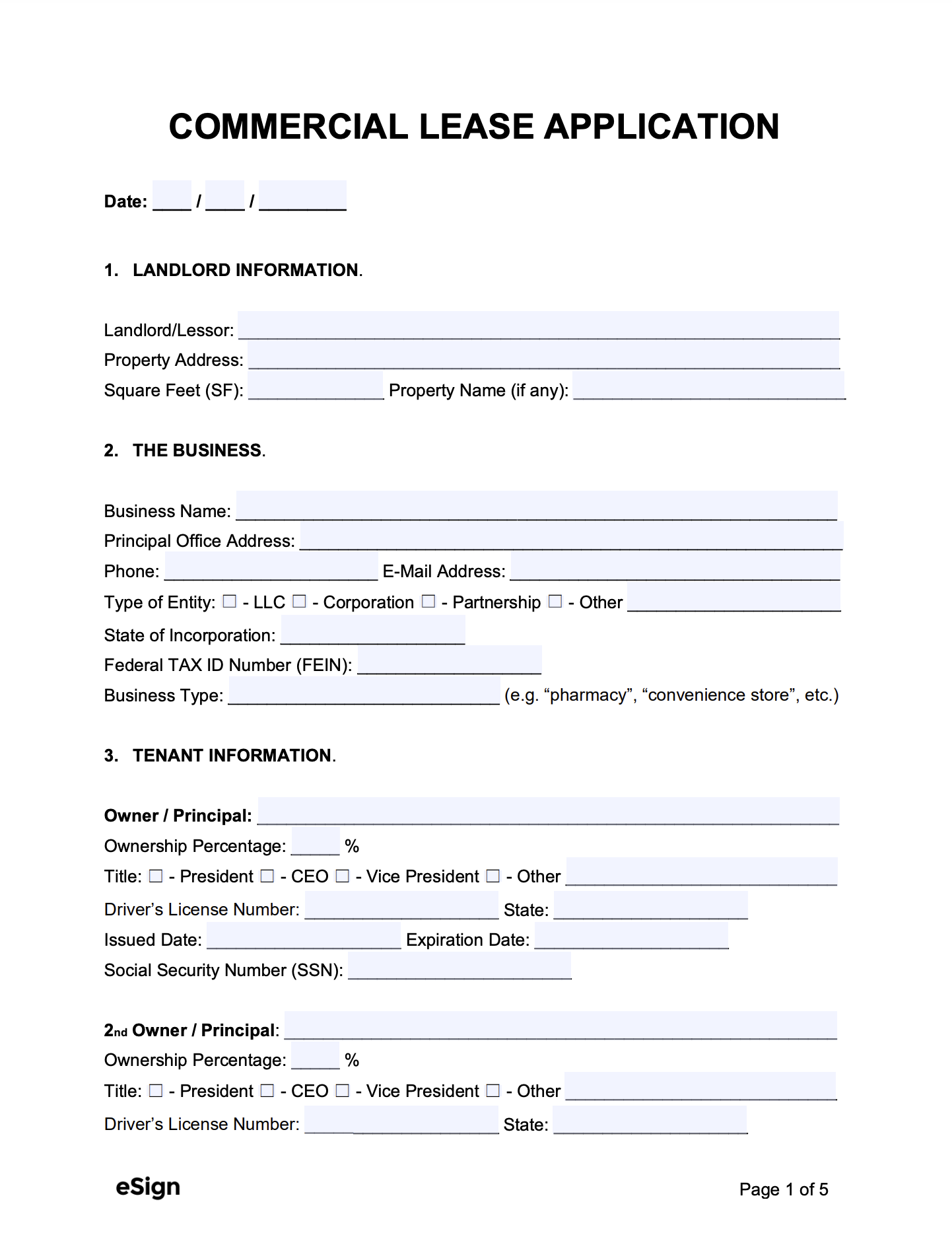 eSign Commercial Application Form