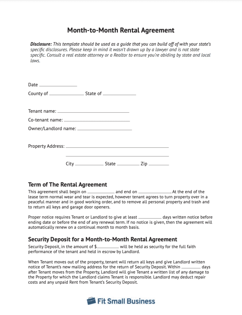 Fit Small Business Month-to-Month Lease Agreement