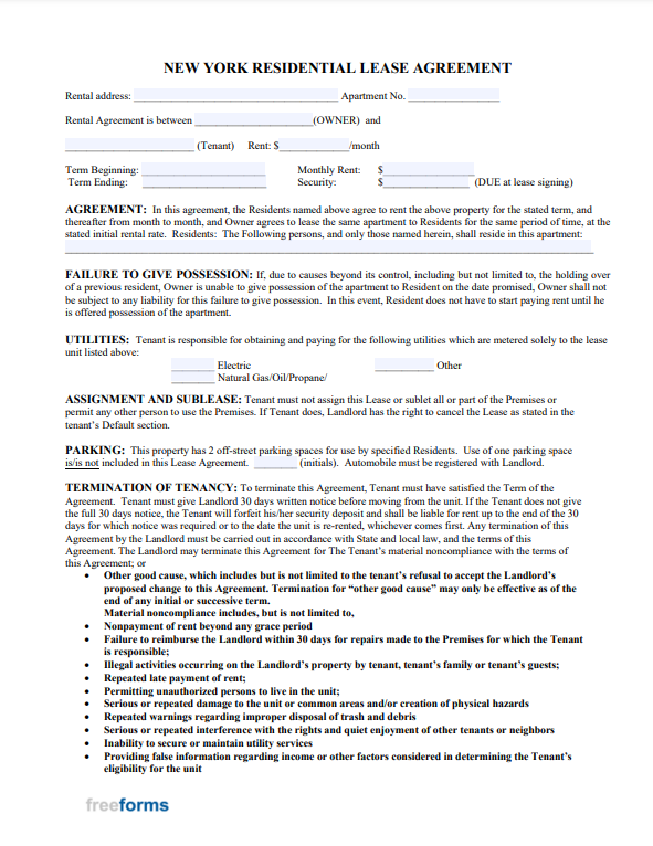 FreeForms New York  Residential Lease Agreement 