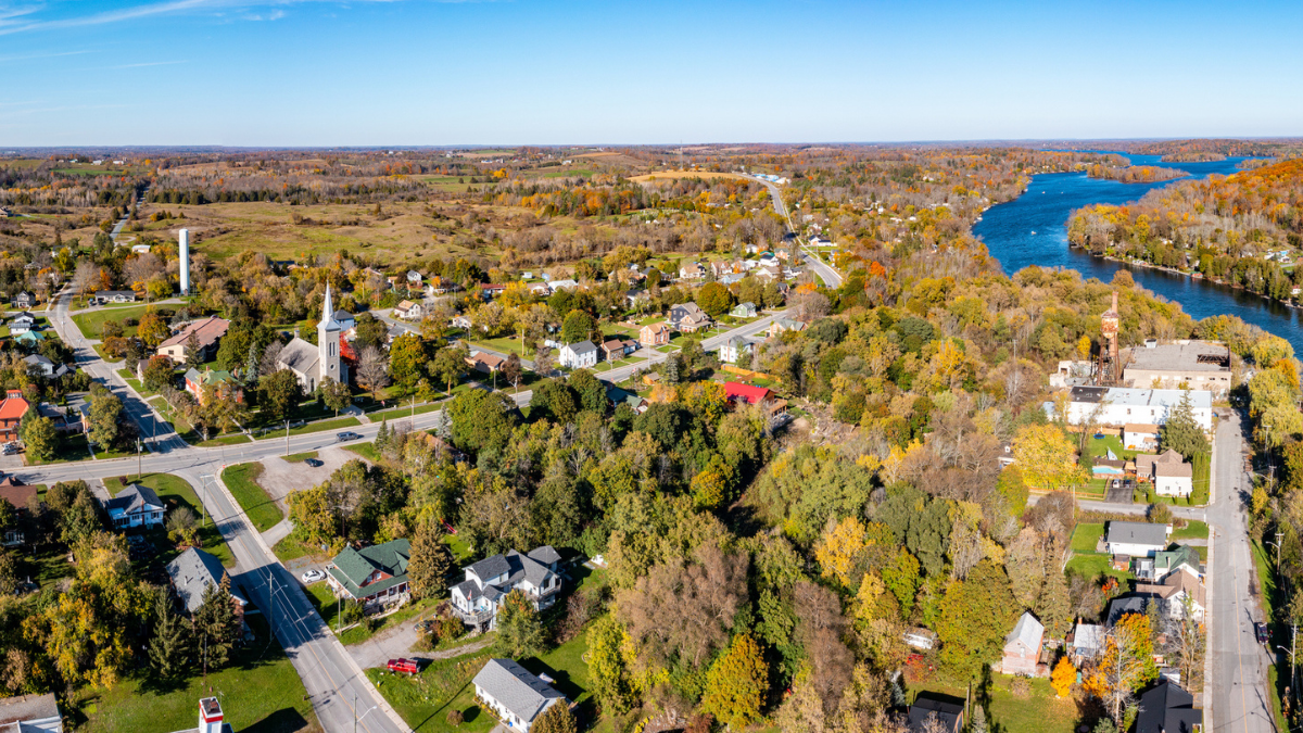 Aerial view of small Ontario town.