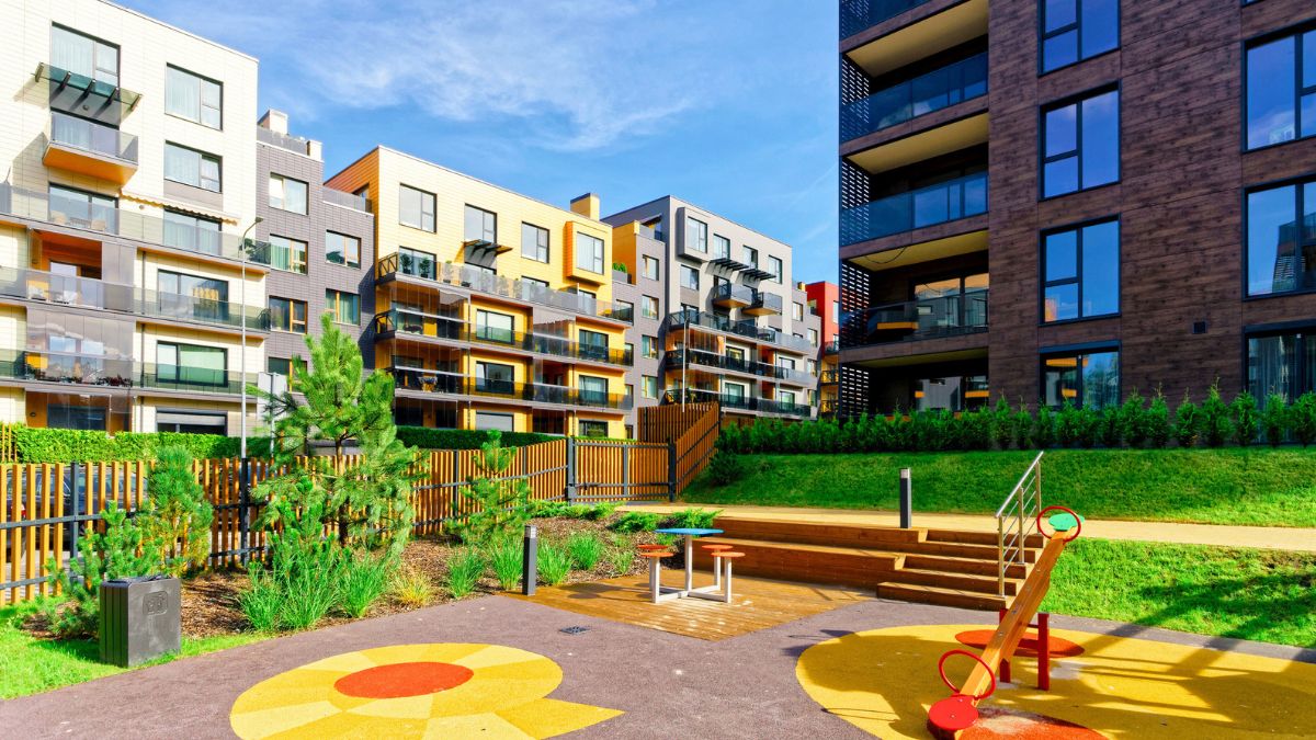 Apartment community playground and outdoor amenities help rental property stand out to families and tenants.