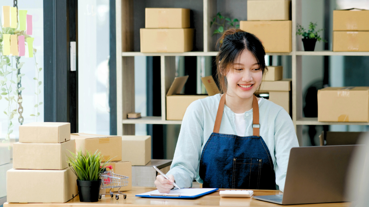 Business owner woman searching for an apartment
