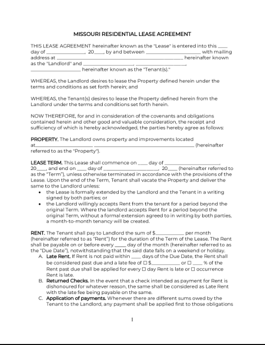 iPropertyManagement Missouri Residential Lease Agreement 