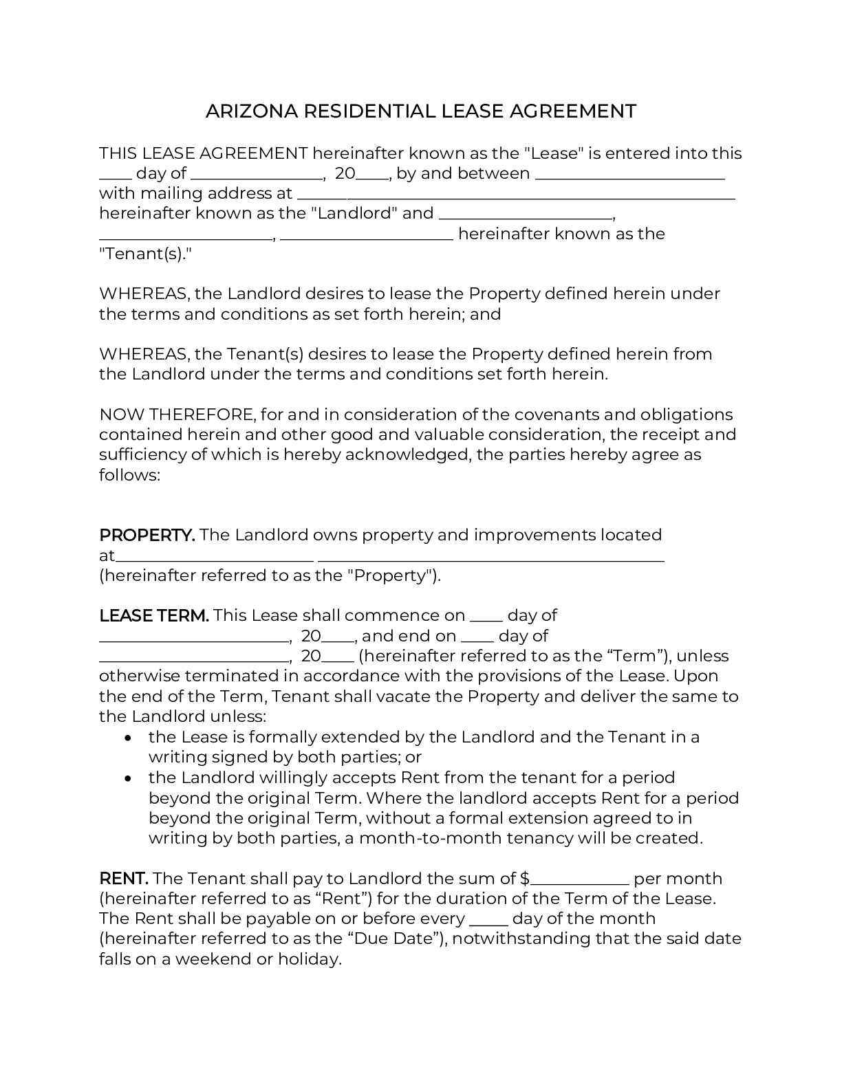 iPropertyManagement Arizona Residential Lease Agreement