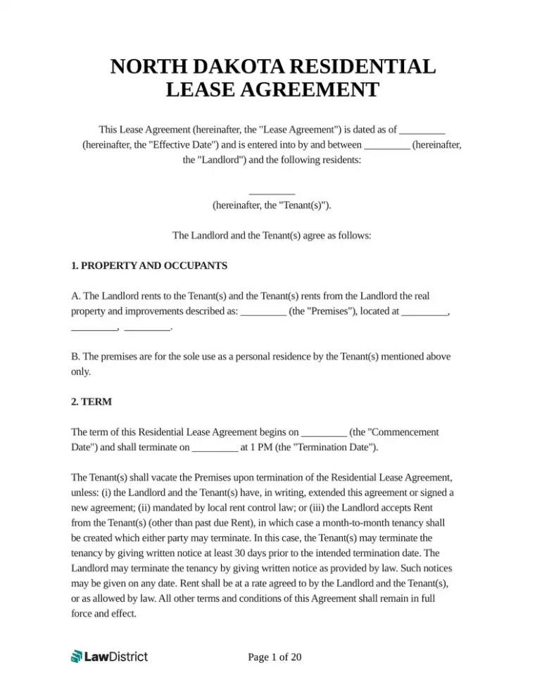 LawDistrict North Dakota Residential Lease Agreement 
