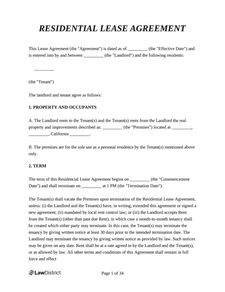 LawDistrict Residential Lease Agreement