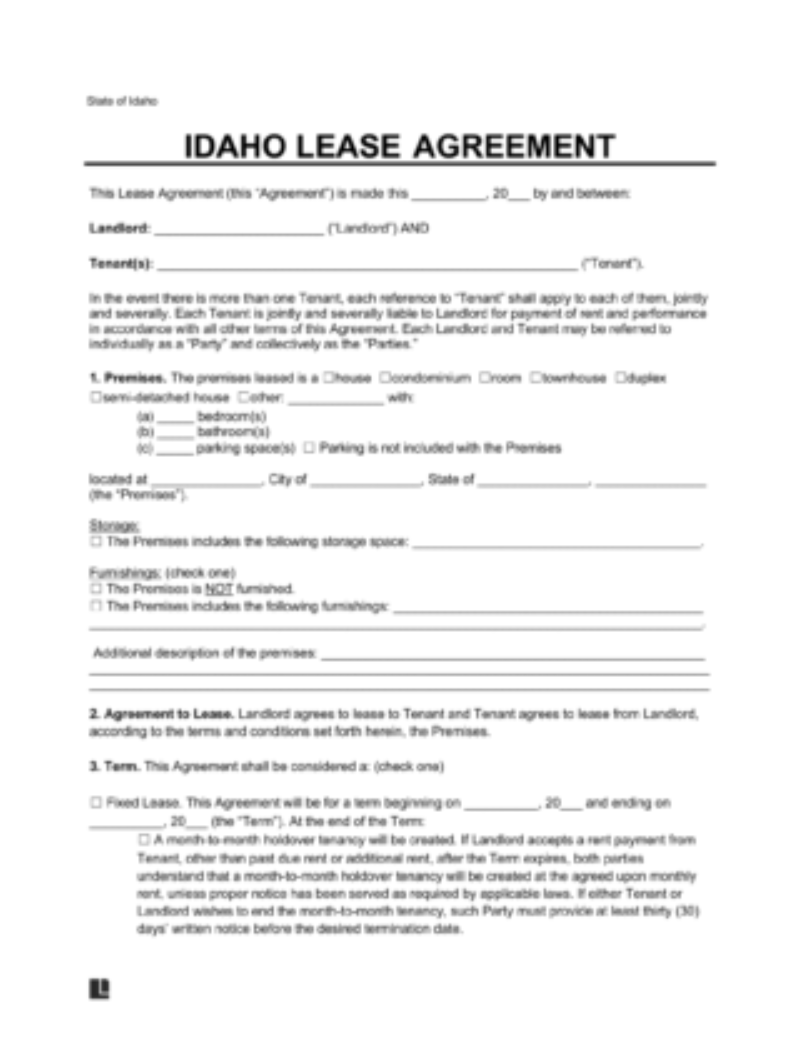 LegalTemplates Idaho Residential Lease Agreement 