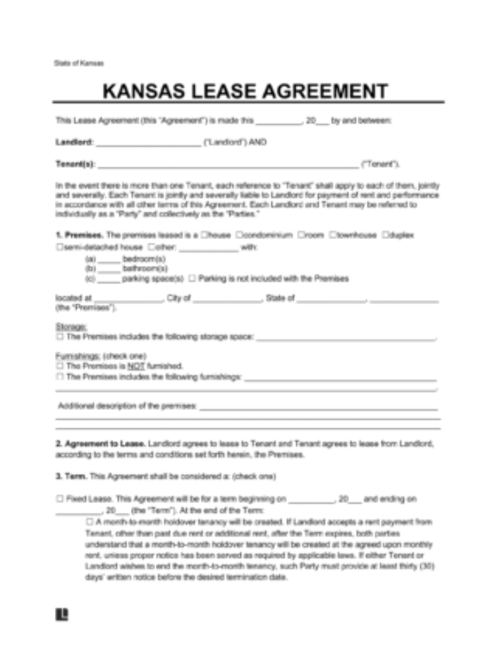 LegalTemplates Kansas Residential Lease Agreement 