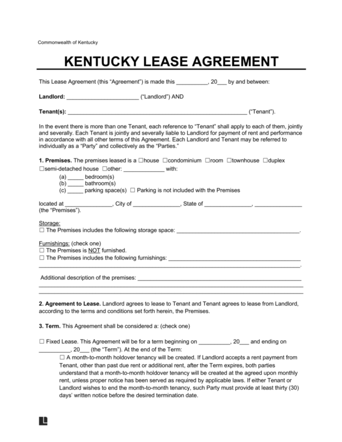 LegalTemplates Kentucky  Residential Lease Agreement 