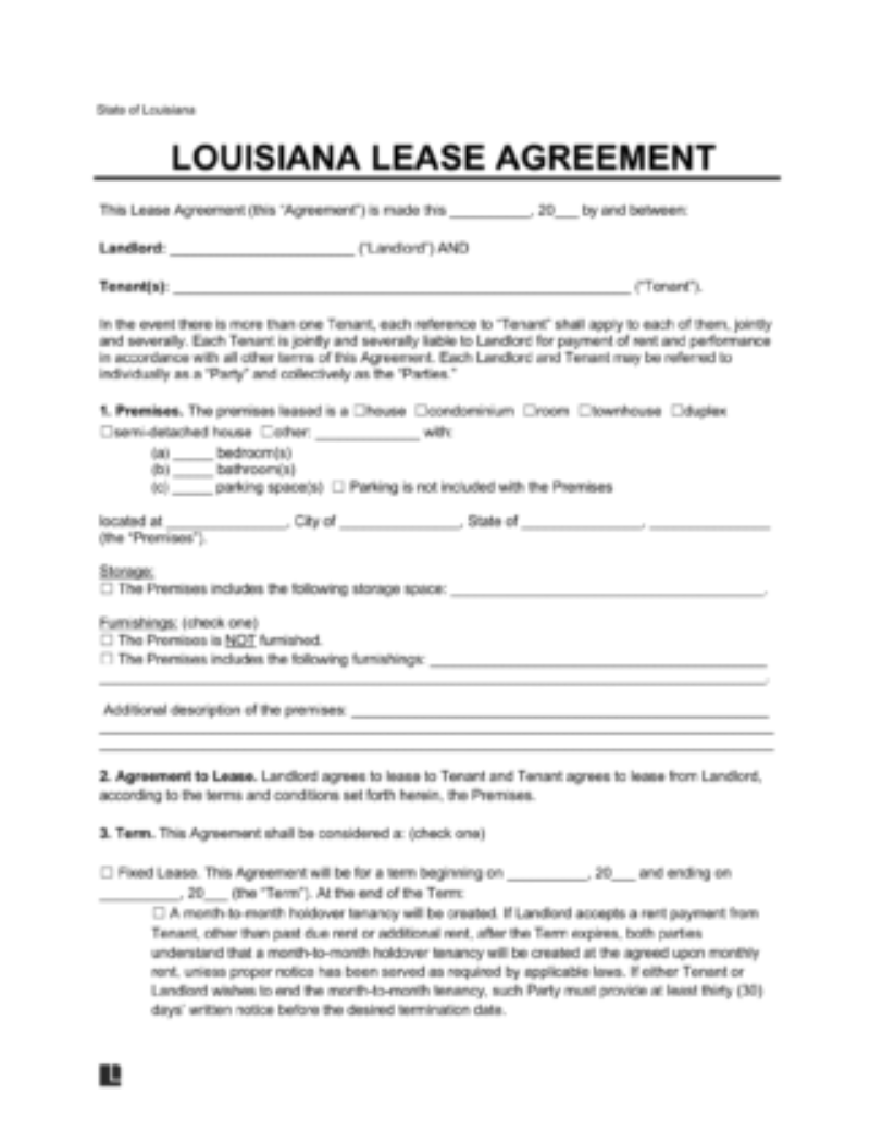 LegalTemplates Louisiana  Residential Lease Agreement 