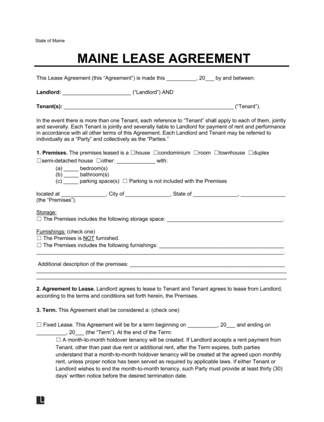 LegalTemplates Maine Residential Lease Agreement 