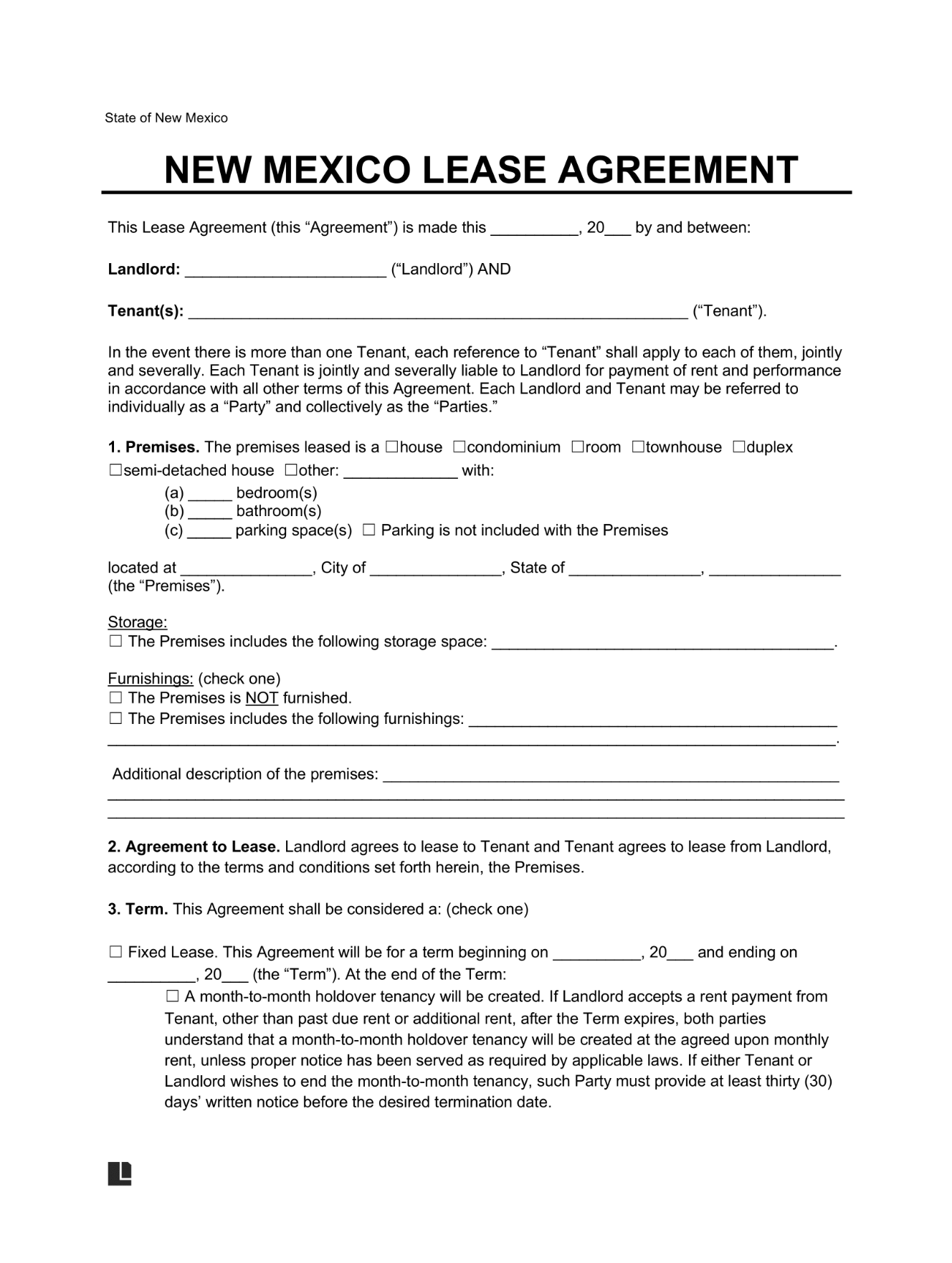 LegalTemplates New Mexico Residential Lease Agreement
