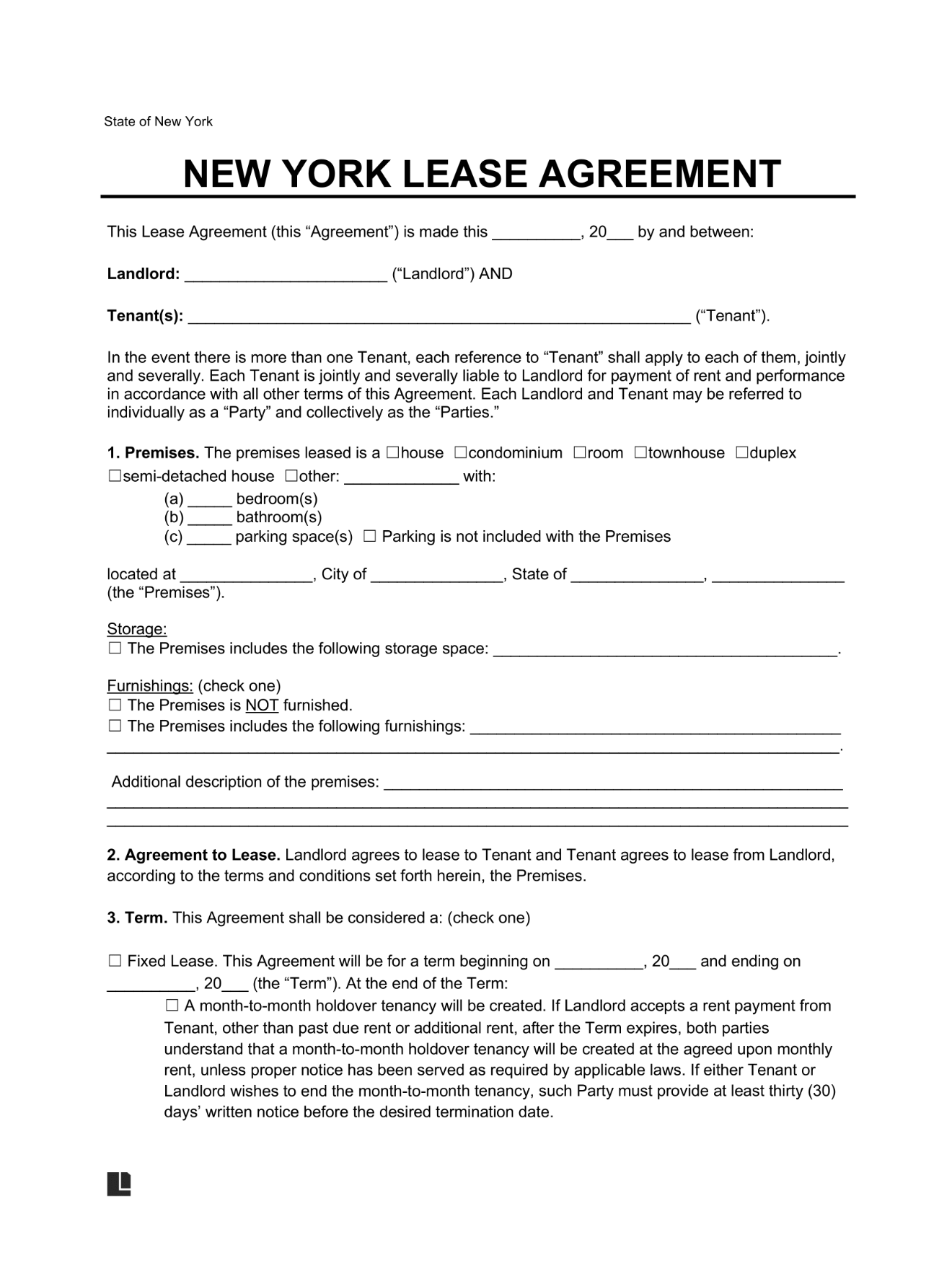 LegalTemplates New York  Residential Lease Agreement