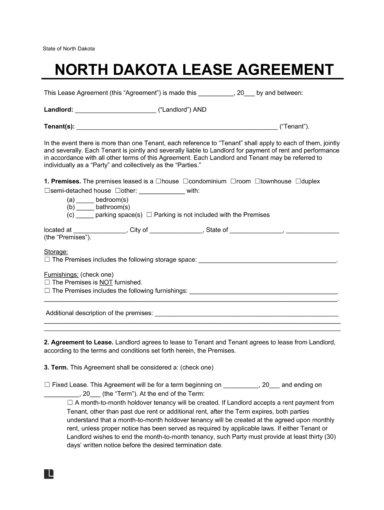LegalTemplates North Dakota Residential Lease Agreement