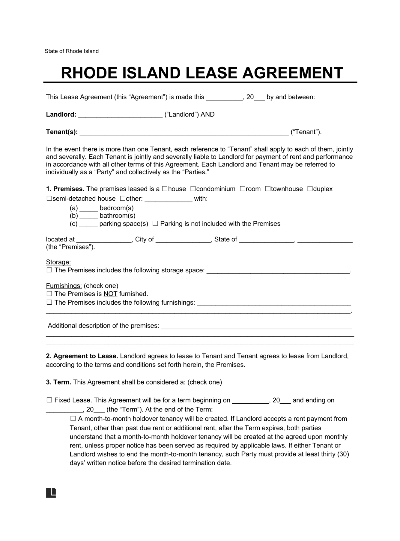 LegalTemplates Rhode Island Residential Lease Agreement
