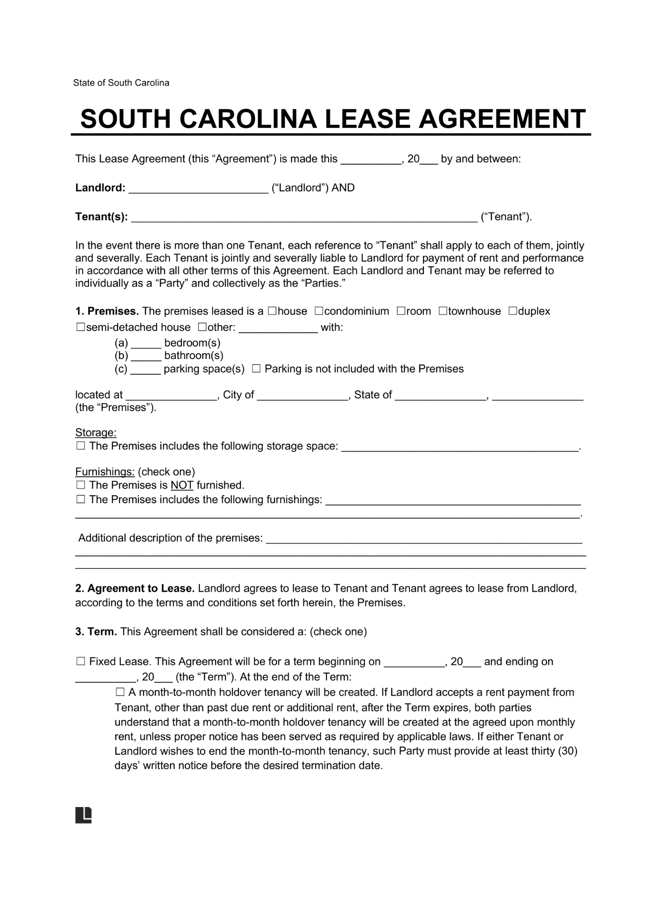 LegalTemplates South Carolina Residential Lease Agreement