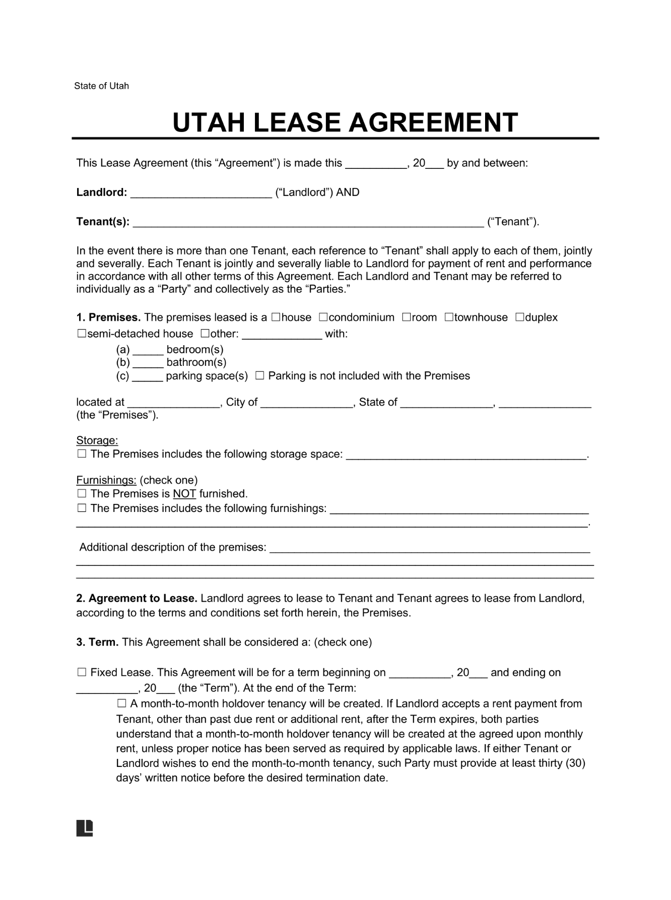 LegalTemplates Utah Residential Lease Agreement