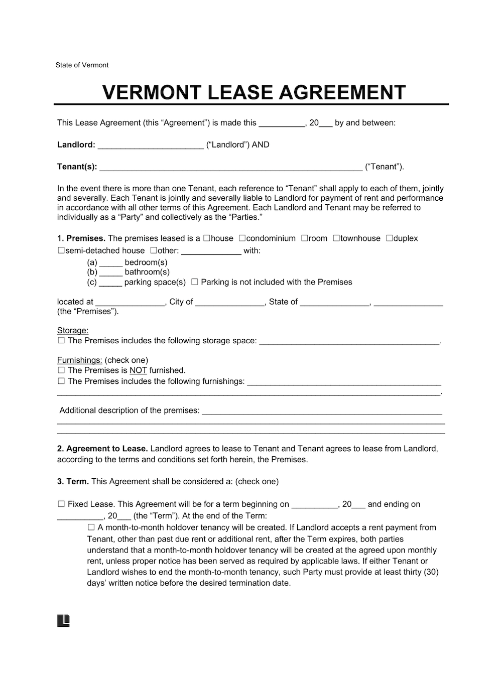 LegalTemplates Vermont Residential Lease Agreement