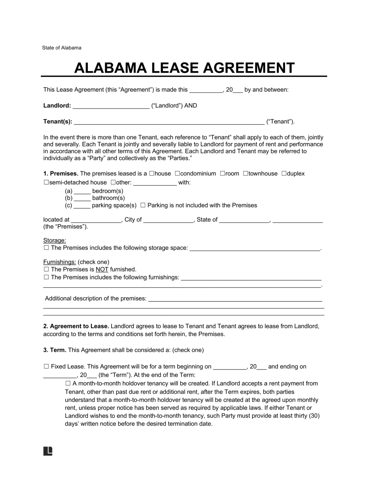 LegalTemplates Alabama Residential Lease Agreement 