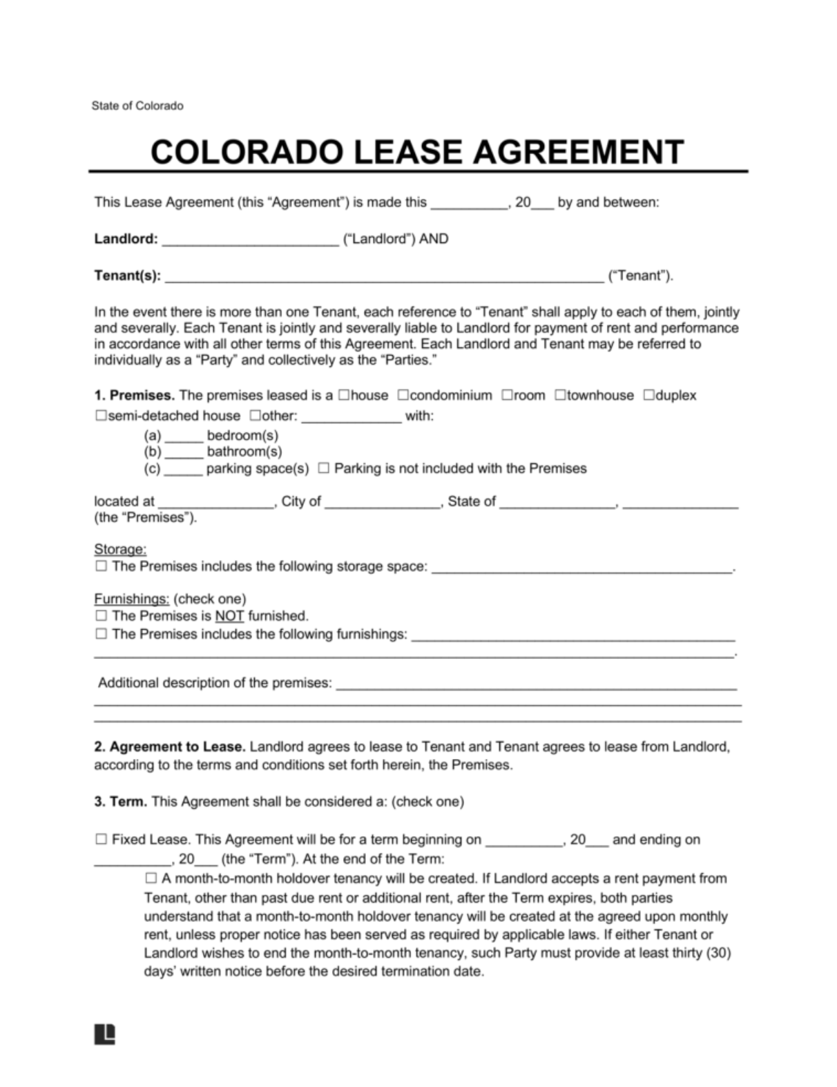 LegalTemplates Colorado Residential Lease Agreement 