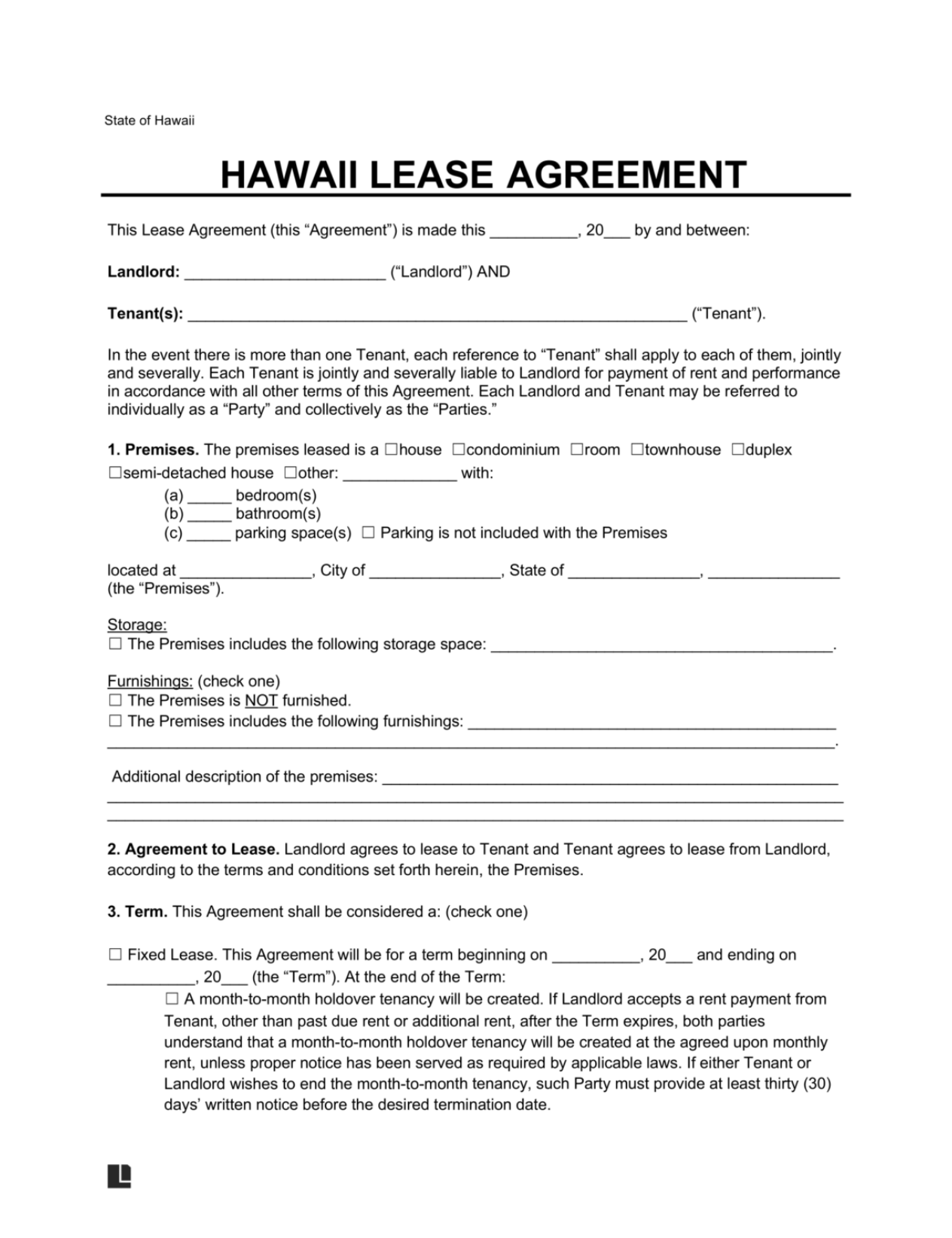 LegalTemplates Hawaii Residential Lease Agreement 