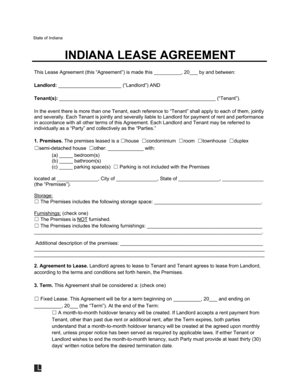 LegalTemplates Indiana Residential Lease Agreement 