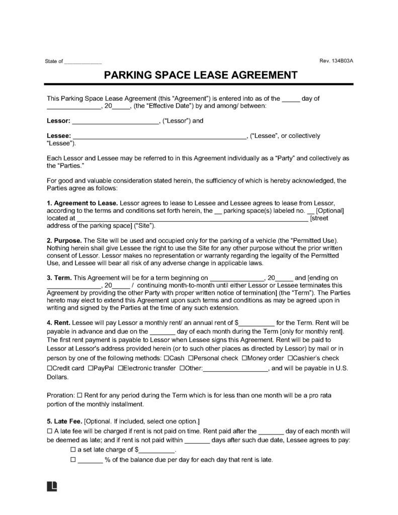 LegalTemplates Parking Lease Agreement