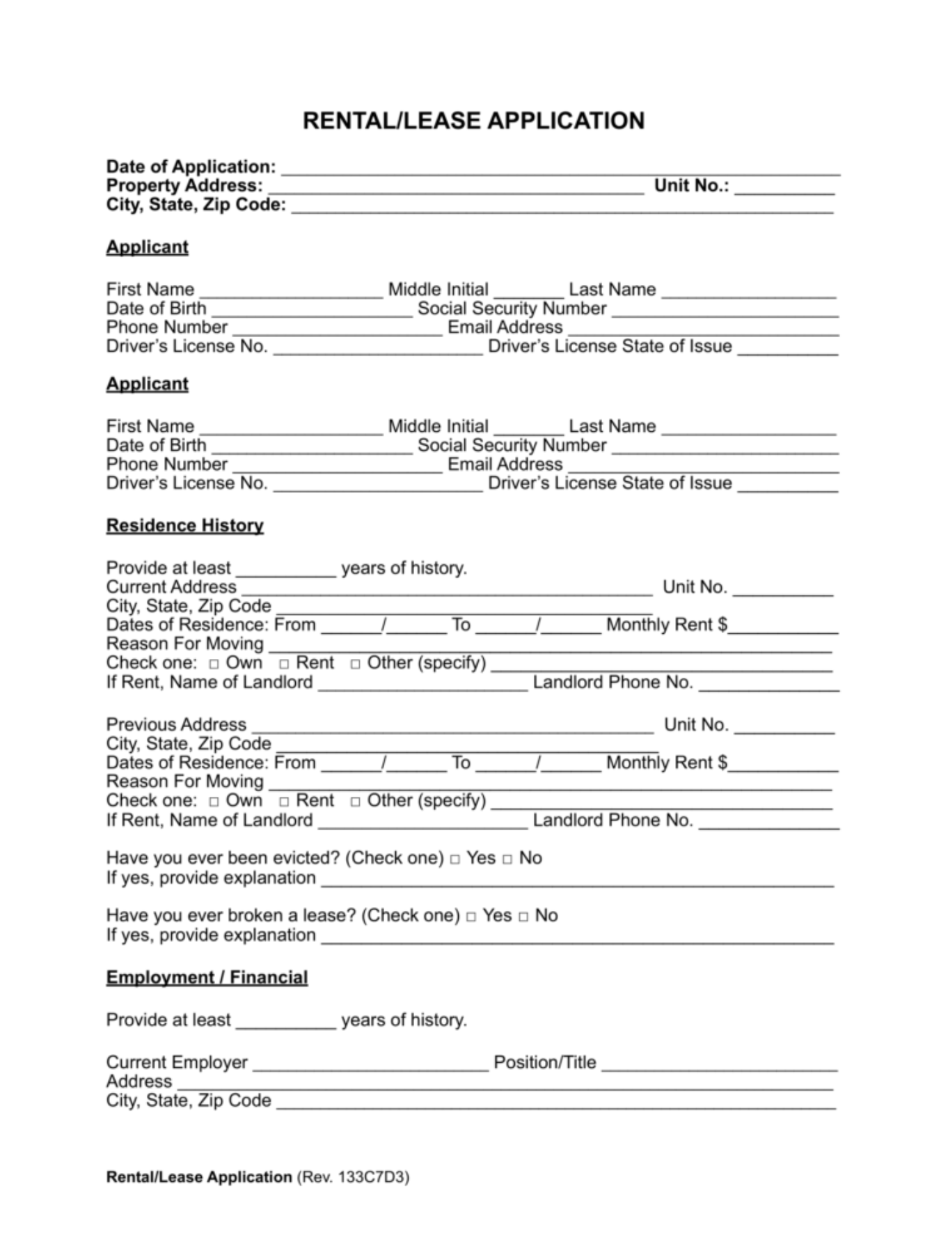 LegalTemplates  Residential Application Form