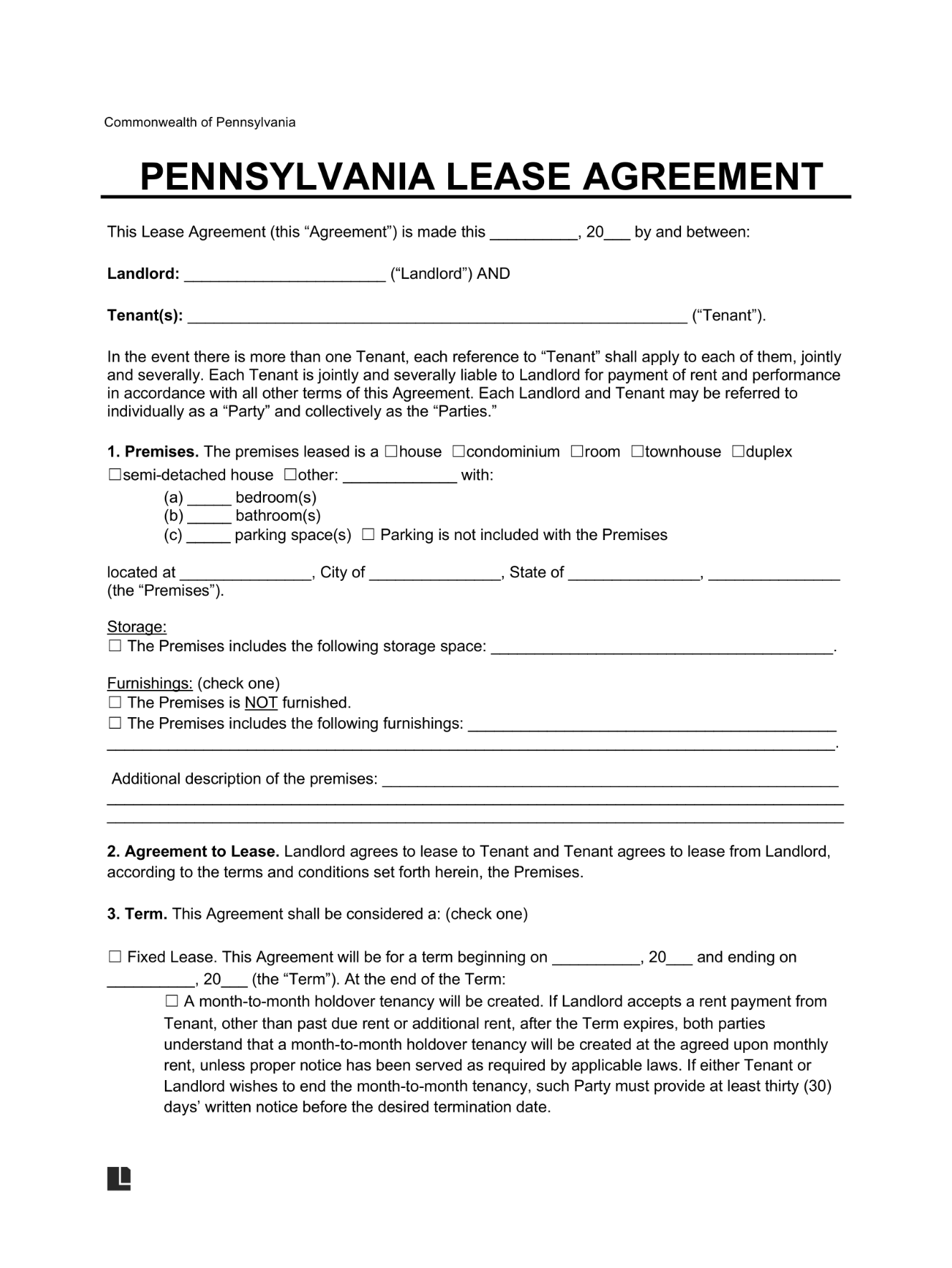 LegalTemplates Pennsylvania Residential Lease Agreement