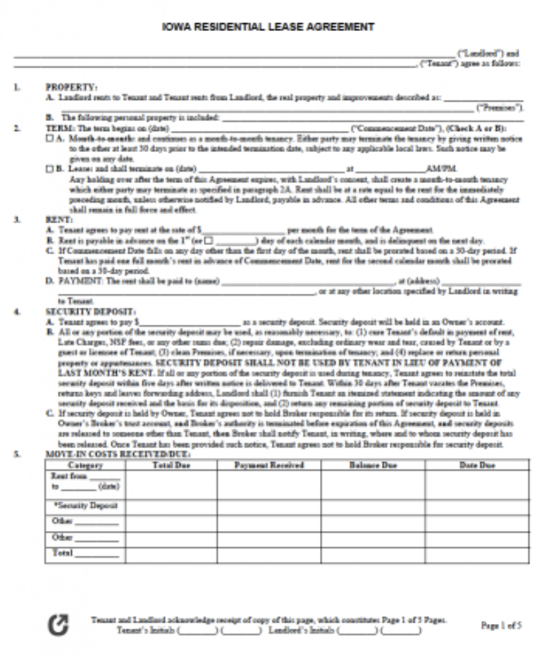 OpenDocs Iowa Residential Lease Agreement 