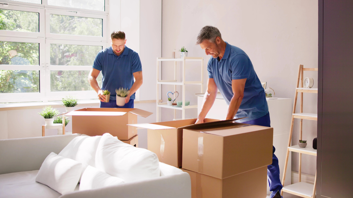 Professional movers packing up personal belongings
