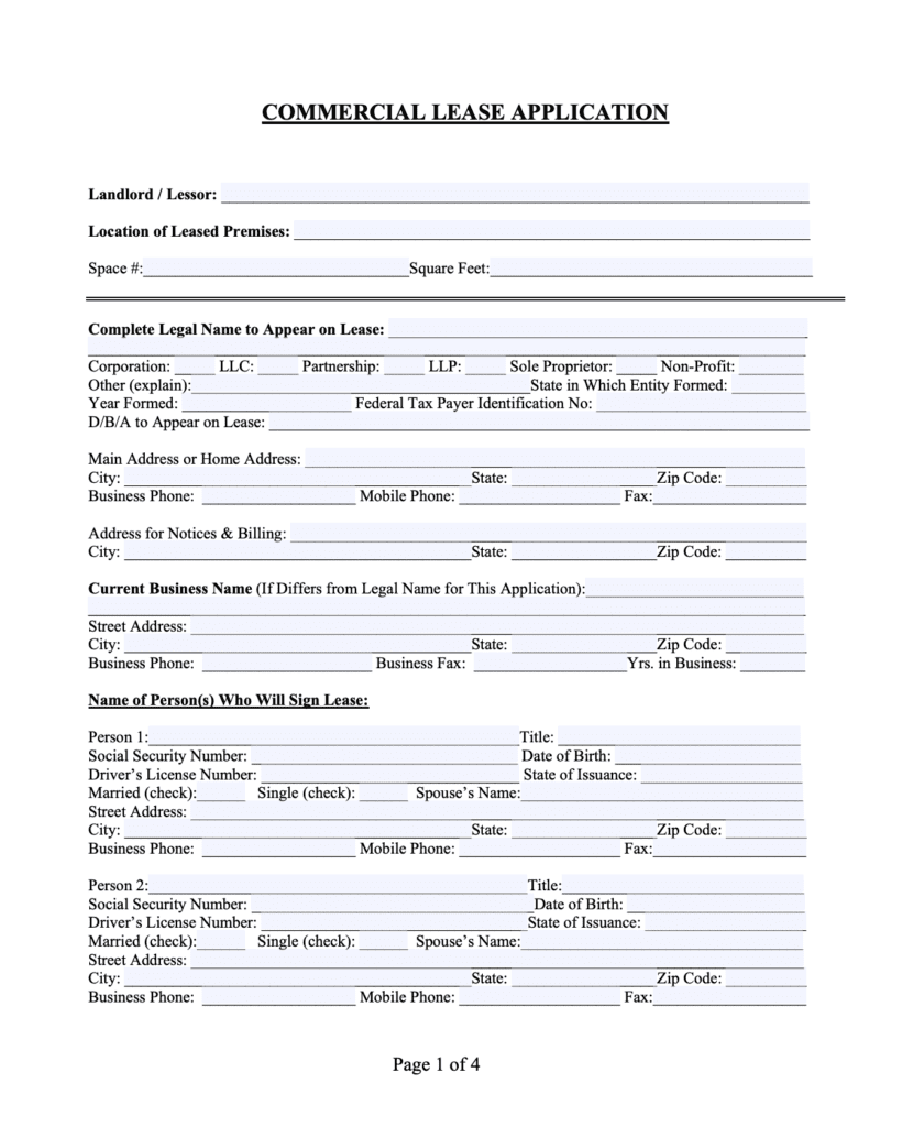 RentalLeaseAgreements.com Commercial Application Form