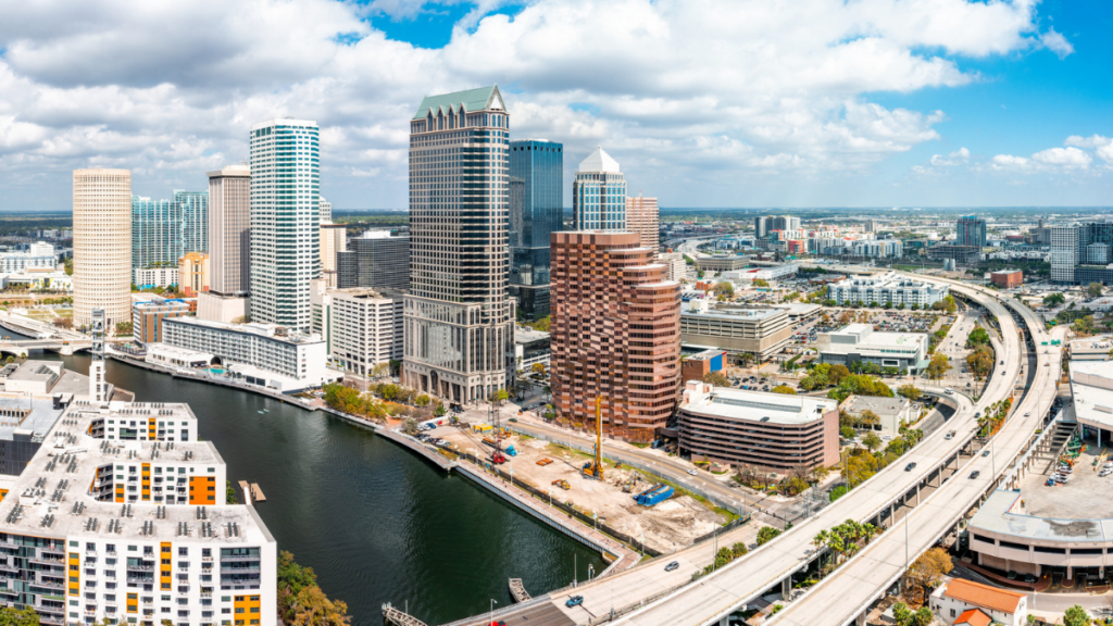 Aerial panorama view of Tampa Florida skyline.
